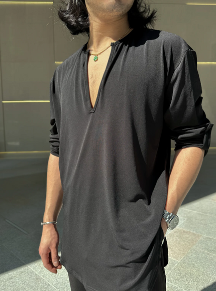 Black Loose Fit V Shirt