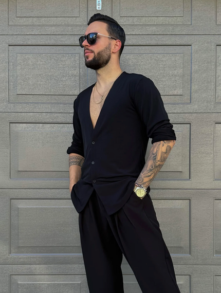 Black Deep V Dress Shirt