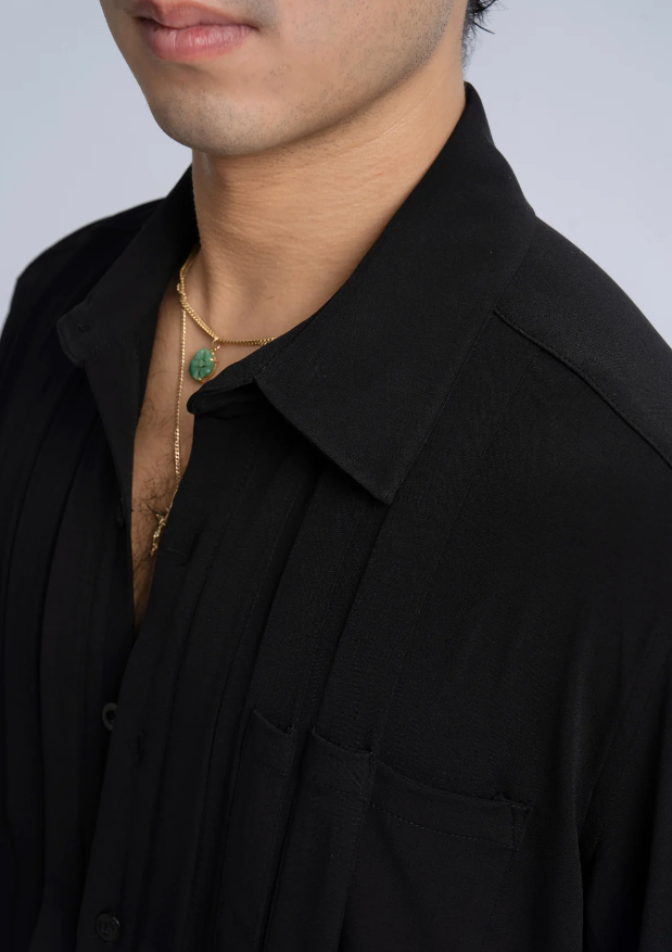 Pleated Collared Dress Shirt