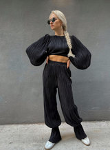 Black Satin Pleated Pants