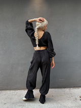 Black Satin Pleated Pants