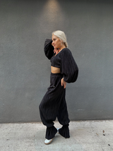 Black Satin Pleated Pants