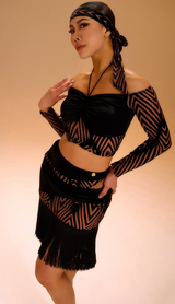 Velvet jacquard one-shoulder top