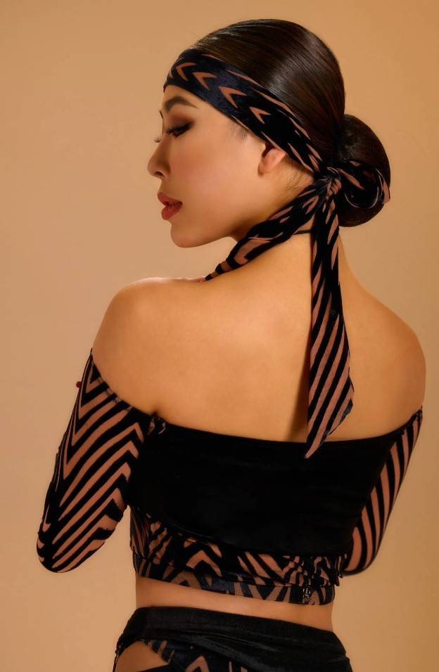 Velvet jacquard one-shoulder top
