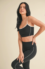 Piping Detail Crop Tank and Leggings Set