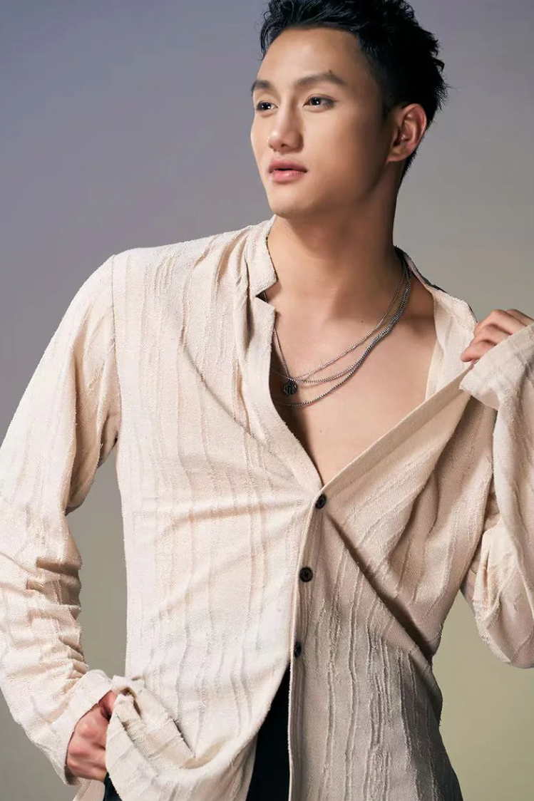 Wave Textured Cream Button Up