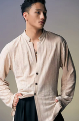 Wave Textured Cream Button Up