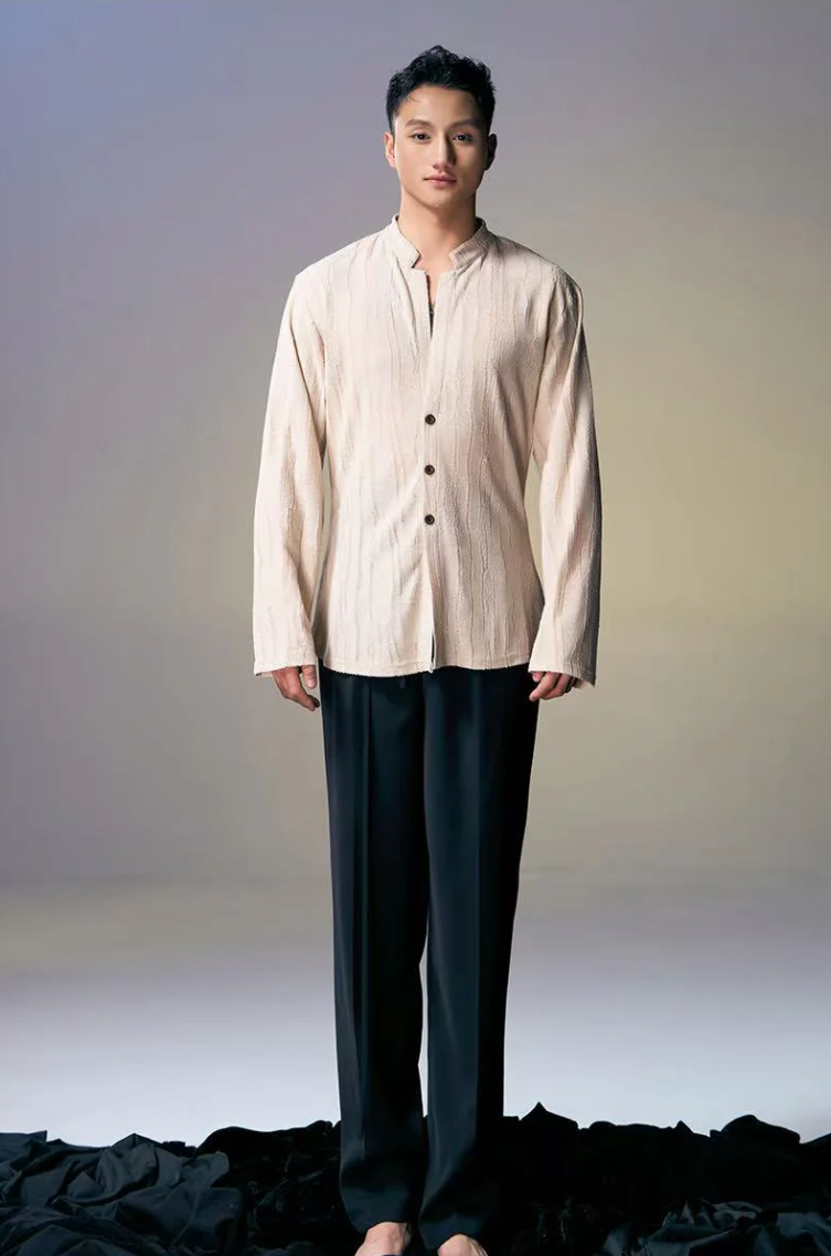 Wave Textured Cream Button Up