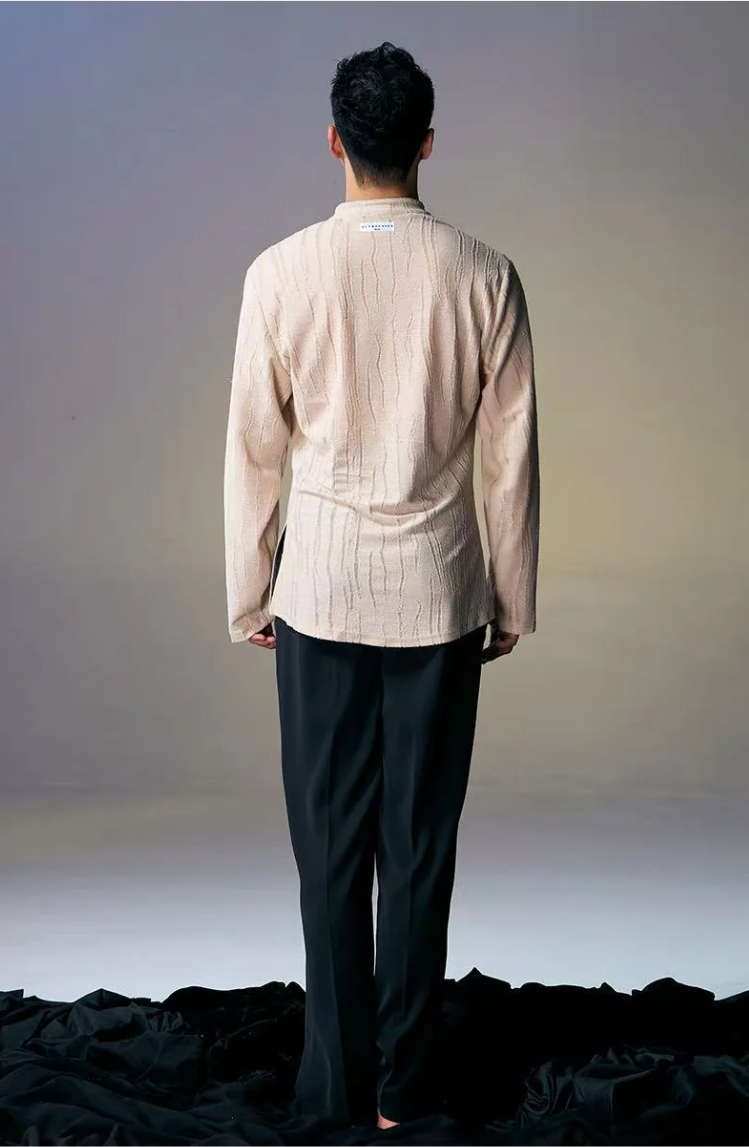Wave Textured Cream Button Up