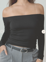 Solid Off the Shoulder Braless Long-Sleeve