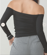 Solid Off the Shoulder Braless Long-Sleeve