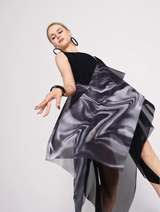 Ink-Wash Sheer Panel Dress