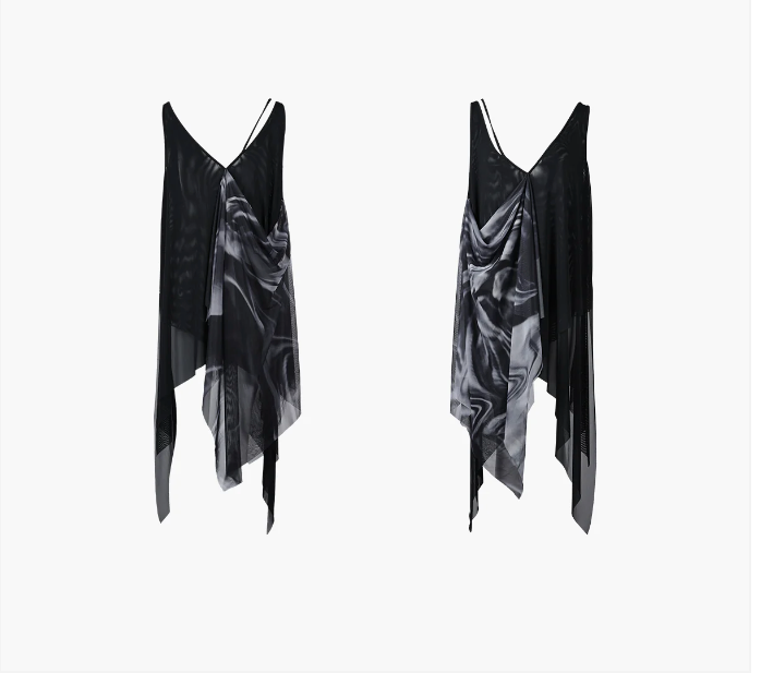 Ink-Wash Sheer Panel Dress