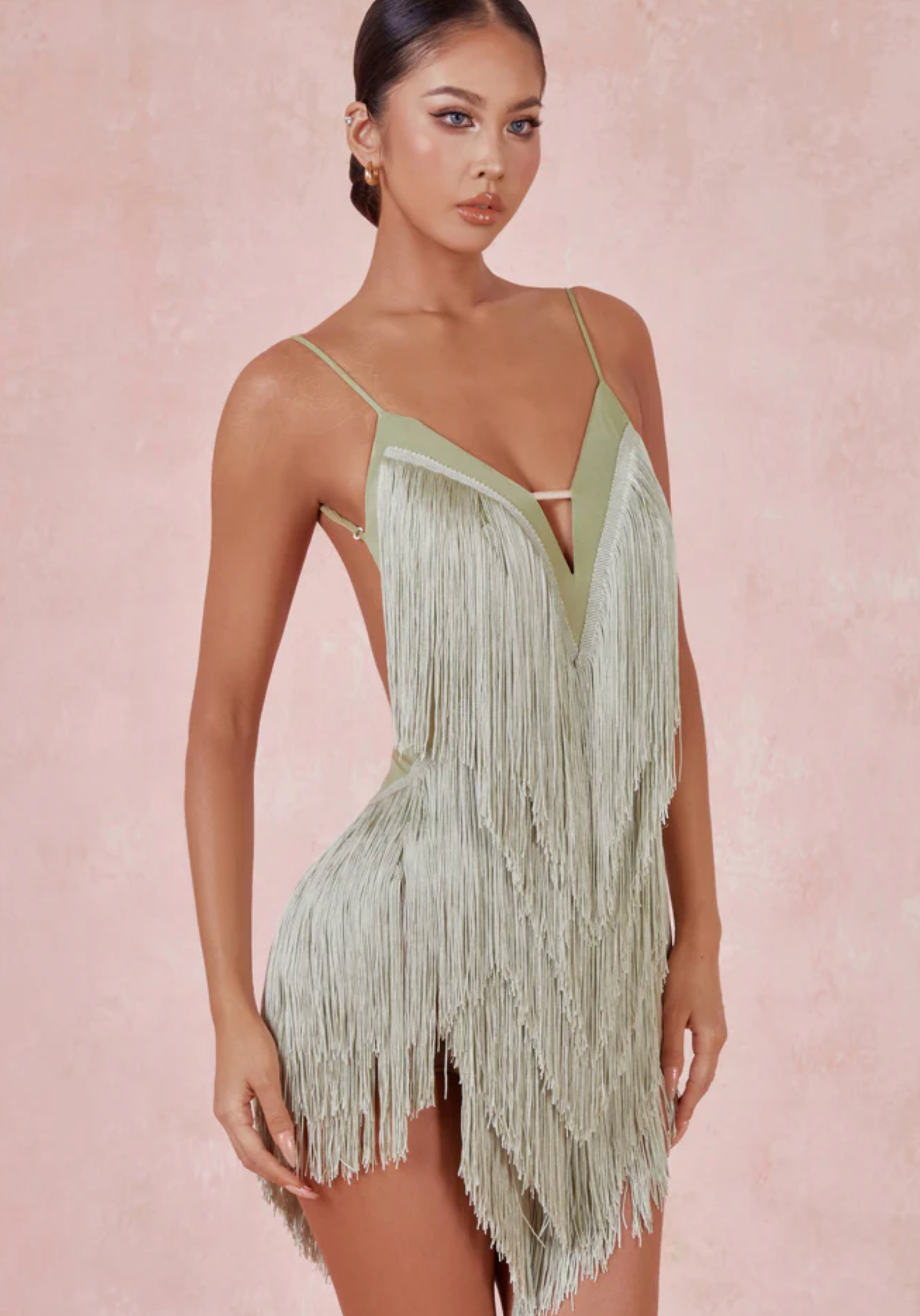Oasis Fringe Dress Avocado Green