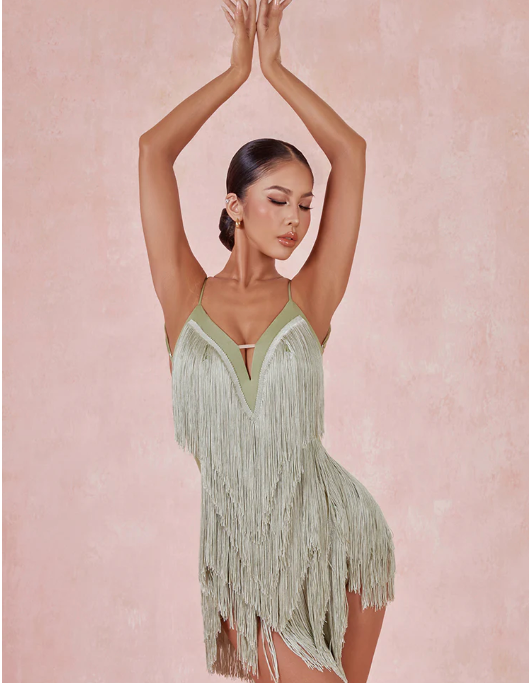 Oasis Fringe Dress Avocado Green
