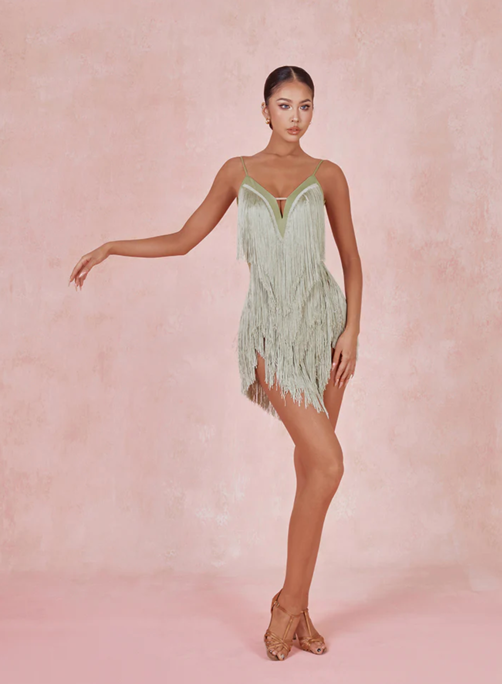 Oasis Fringe Dress Avocado Green