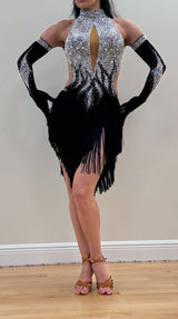 Latin Dress with Crushed Velvet and AB Stones
