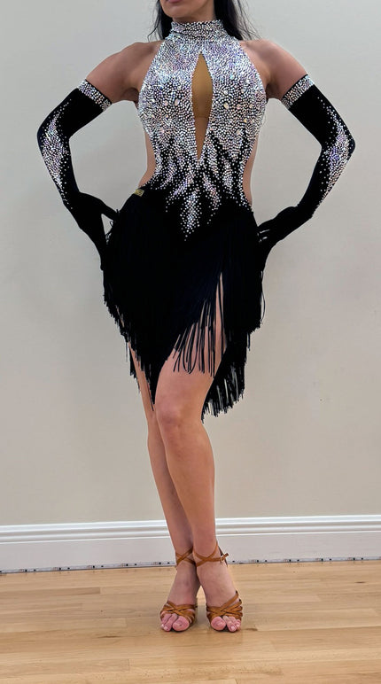 Latin Dress with Crushed Velvet and AB Stones