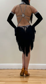 Latin Dress with Crushed Velvet and AB Stones
